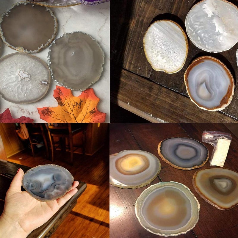 JIC Gem Natural Sliced Agate Coaster with Rubber Bumper Set of 4 (3-3.5", Natural) - Image 4